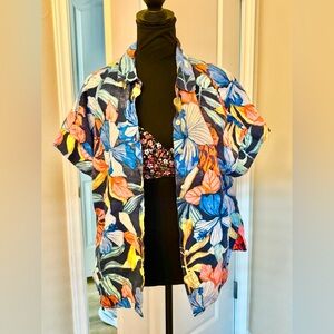 Tommy Bahama Women's Size Extra Large Linen swimsuit coverup shirt XL floral